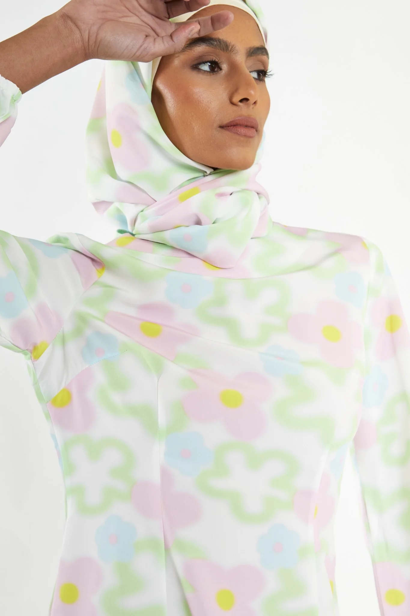 Multi Blurred Floral Long-Sleeve Midi-Dress - Image 4