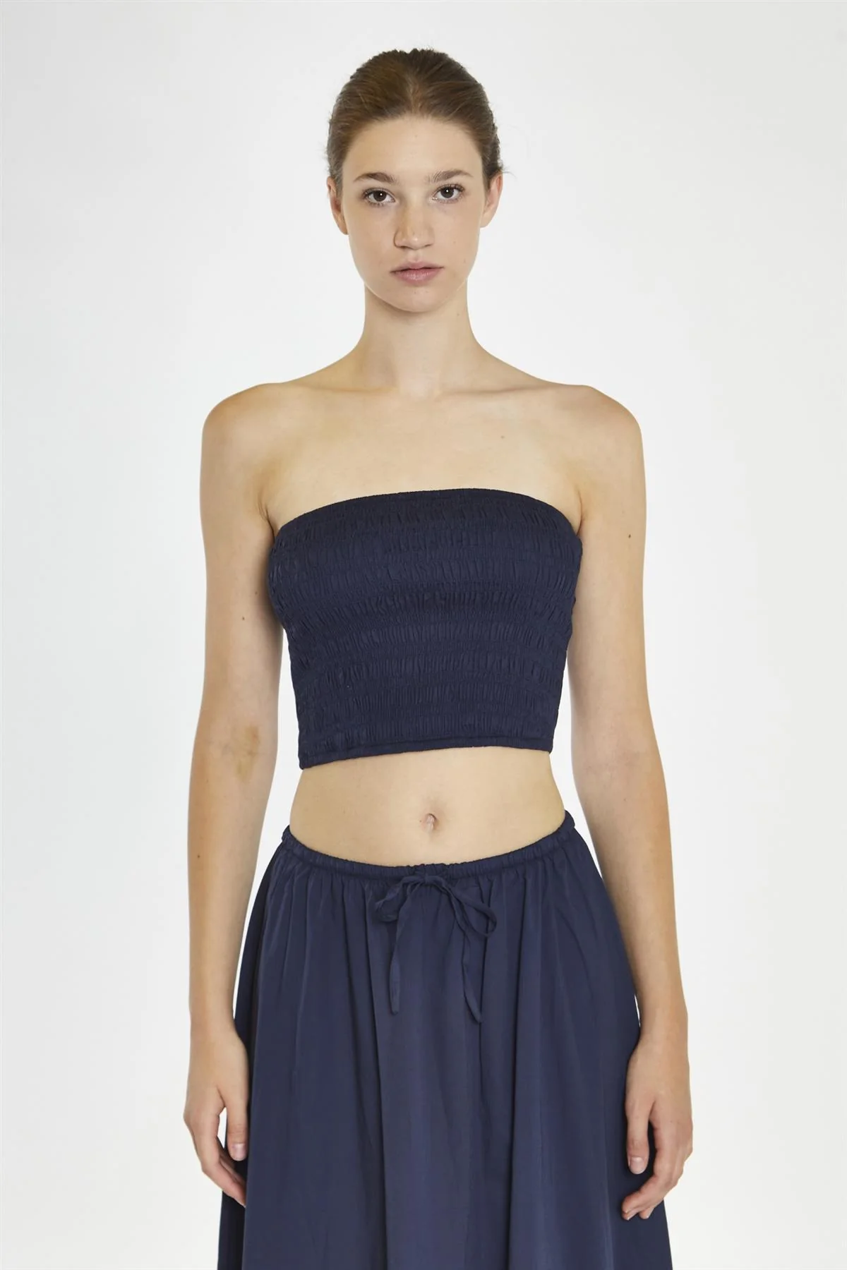 Navy Smocked Bandeau Crop-Top - Image 3