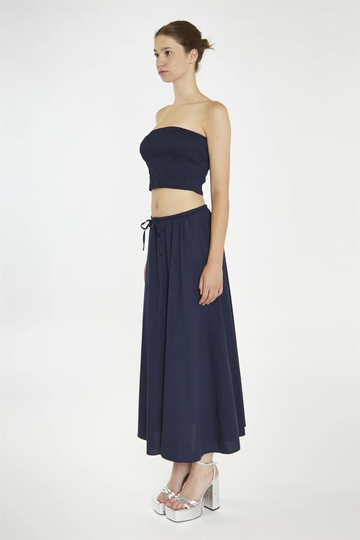 Navy Smocked Bandeau Crop-Top - Image 4