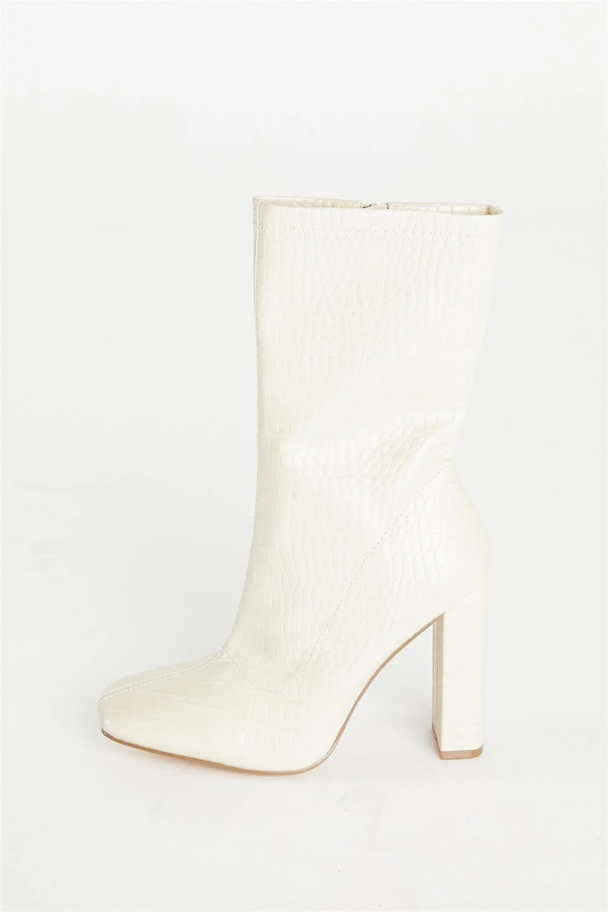 Nude Croc Print Calf High Heeled Boot - Image 3