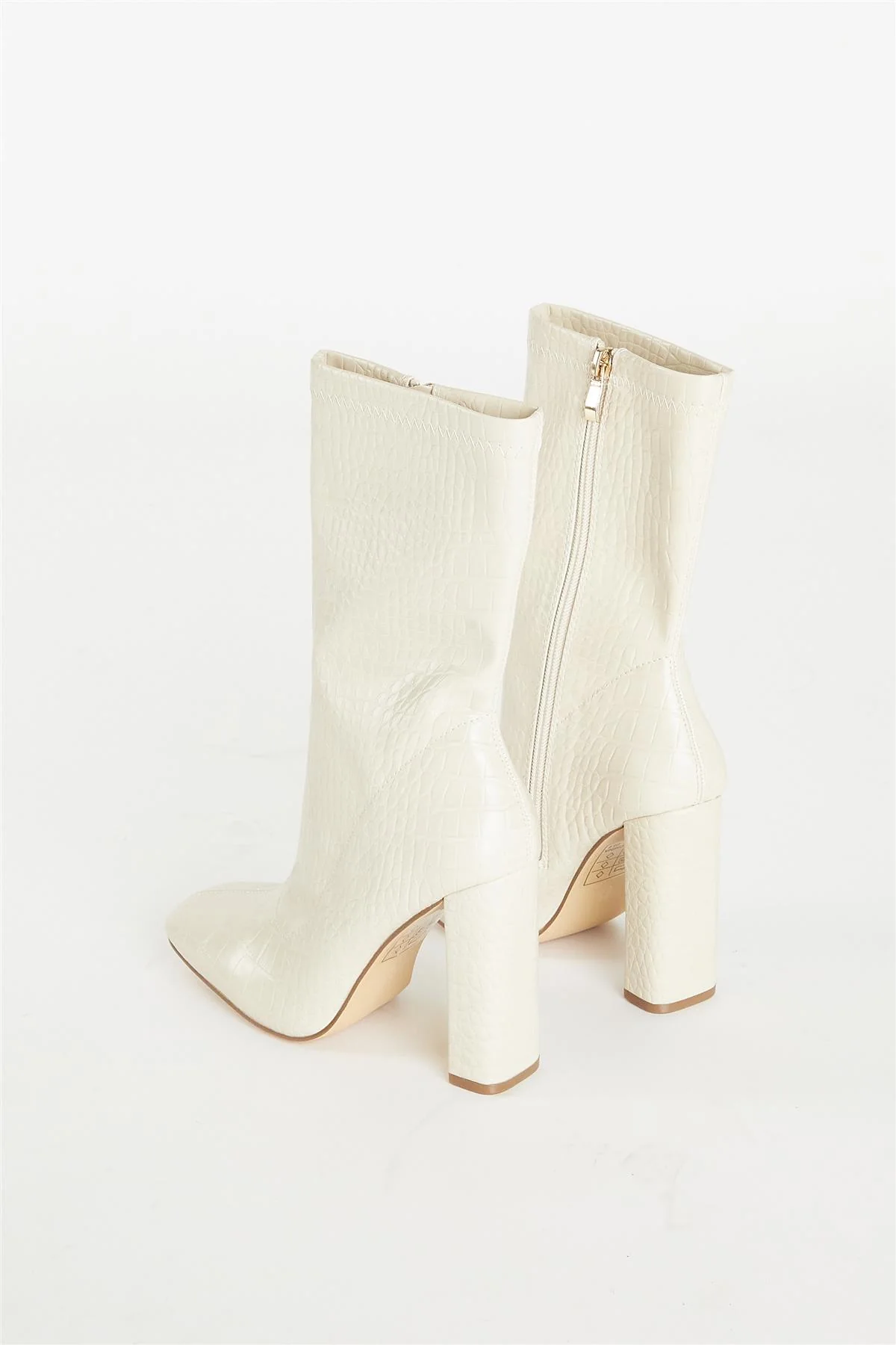 Nude Croc Print Calf High Heeled Boot - Image 4