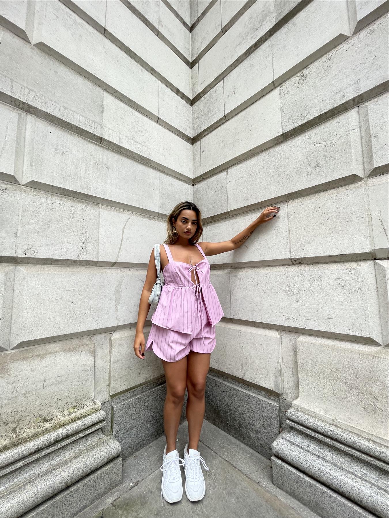 Pink Vertical-Stripe Side Split Shorts - Image 4