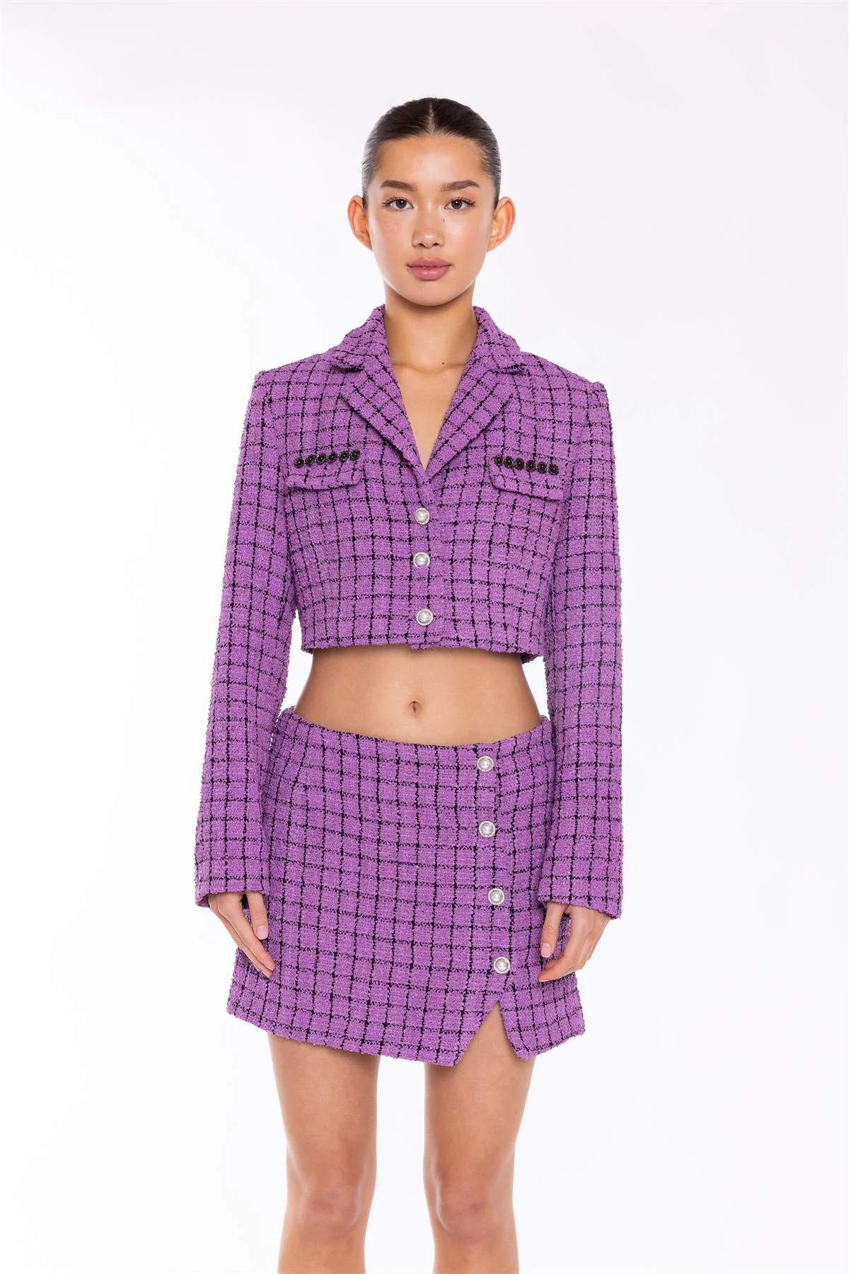 Purple-Check Cropped-Blazer - Image 3