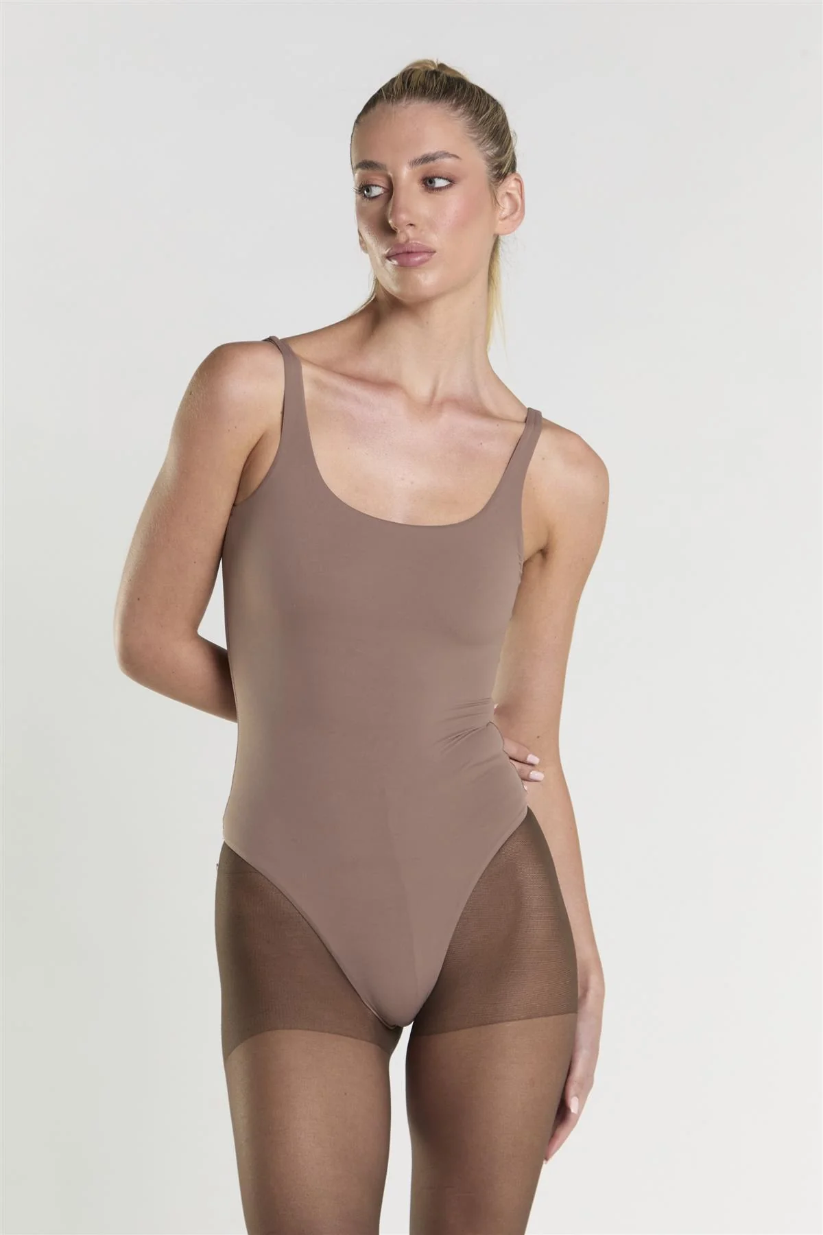 Scoop Neck Bodysuit - Brown - Image 3