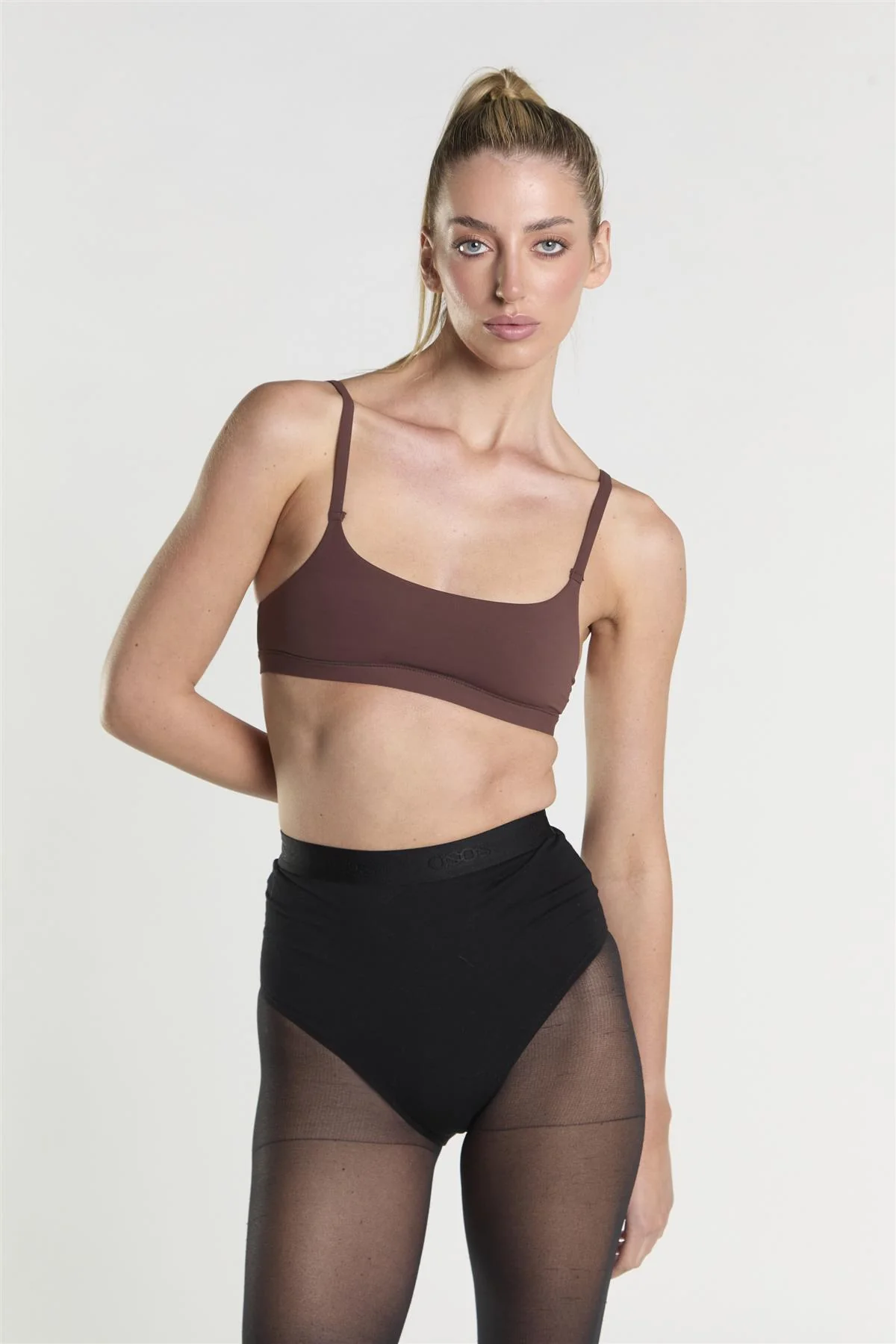 Scoop Neck Bralette - Brown - Image 3