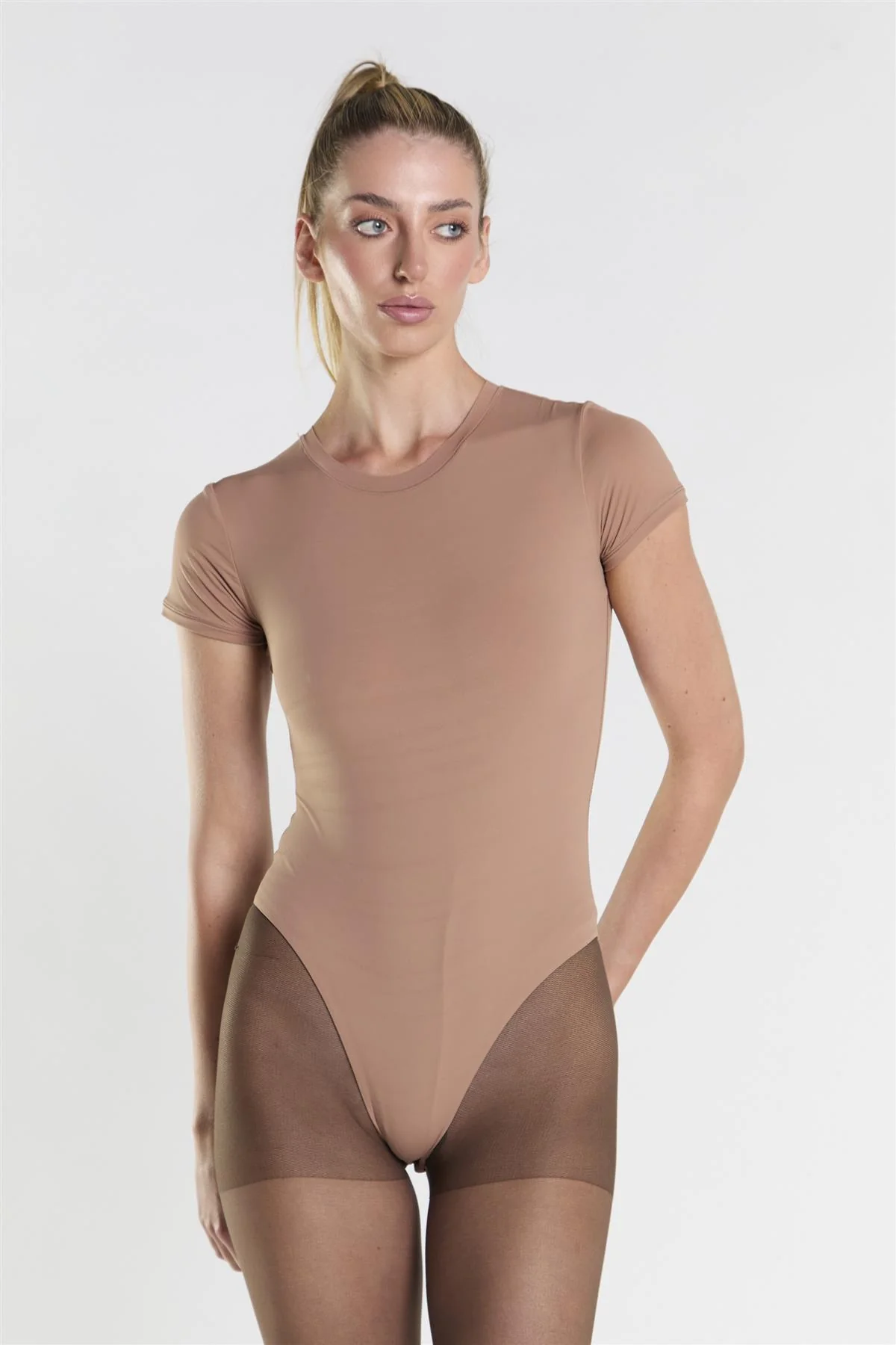Short Sleeve Bodysuit - Brown - Image 3