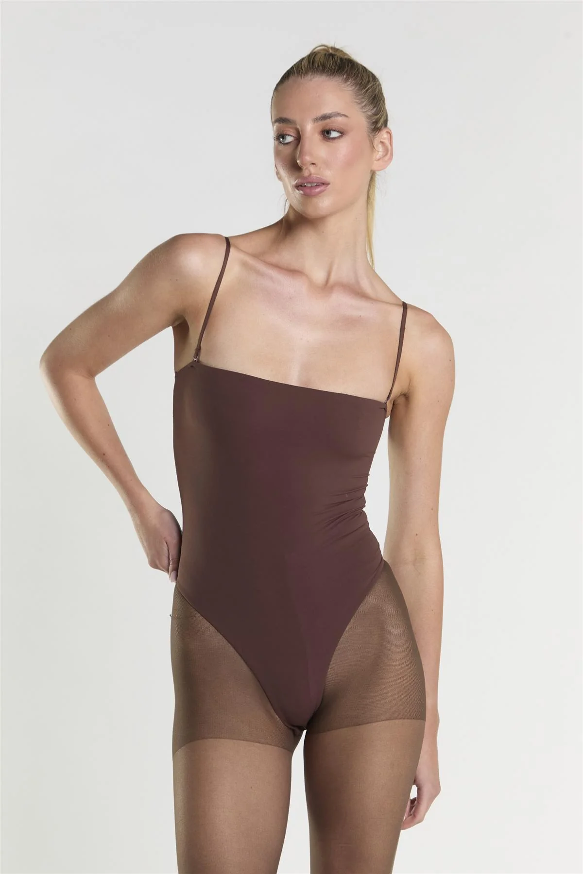 Square Neck Bodysuit - Coffee - Image 3