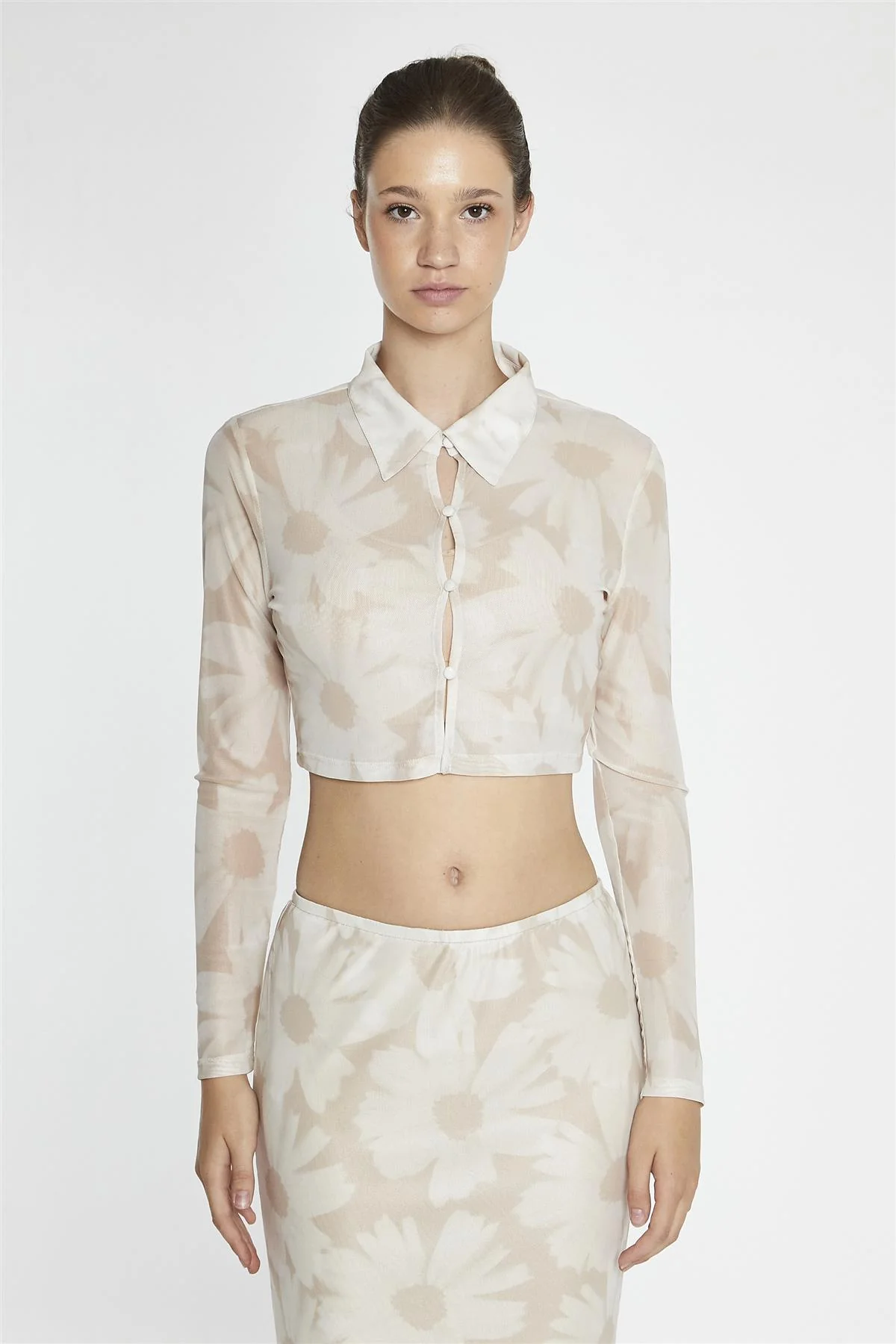 Stone-Sunflower Mesh Shirt Crop-Top - Image 3