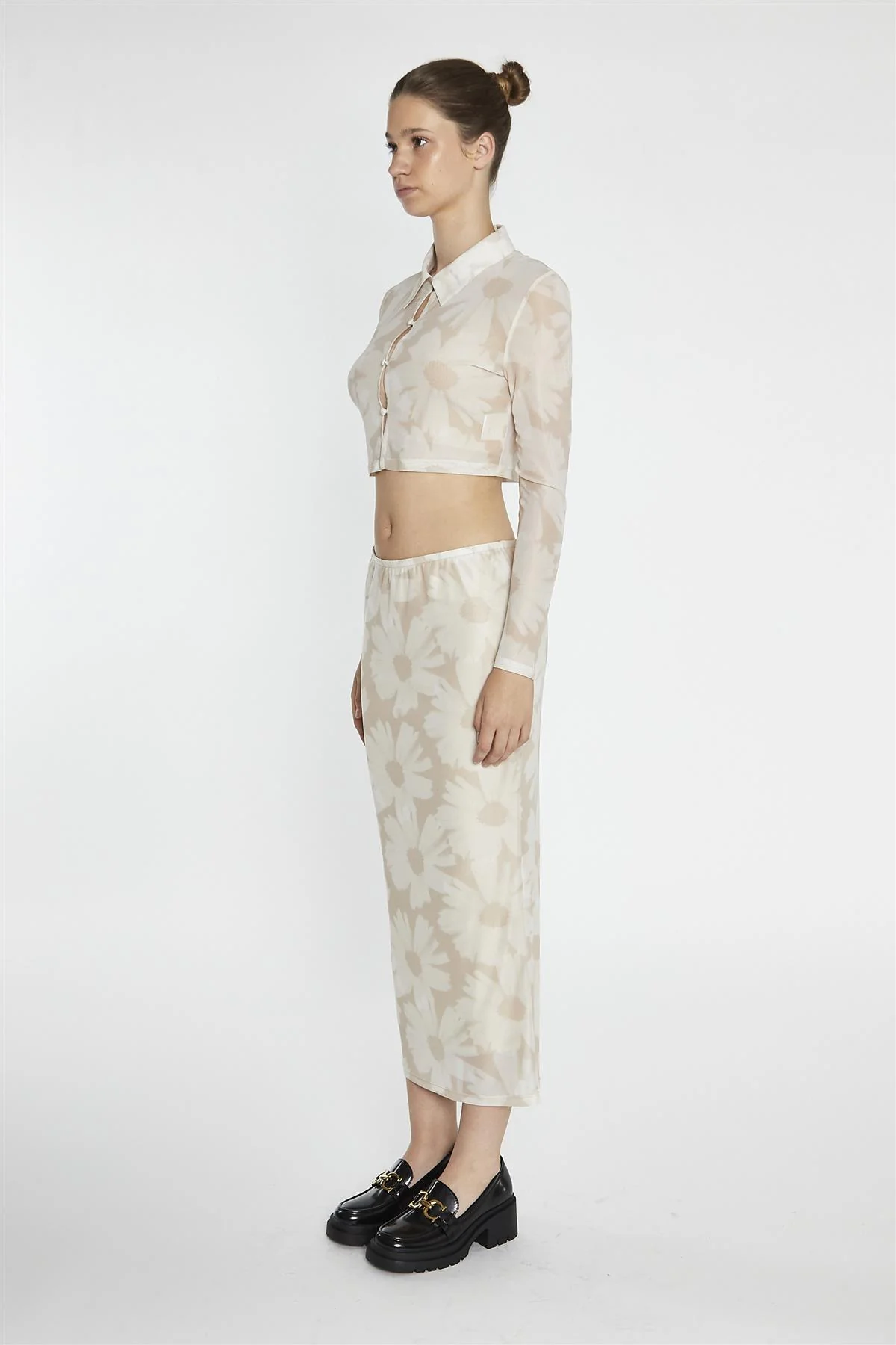 Stone-Sunflower Mesh Shirt Crop-Top - Image 4