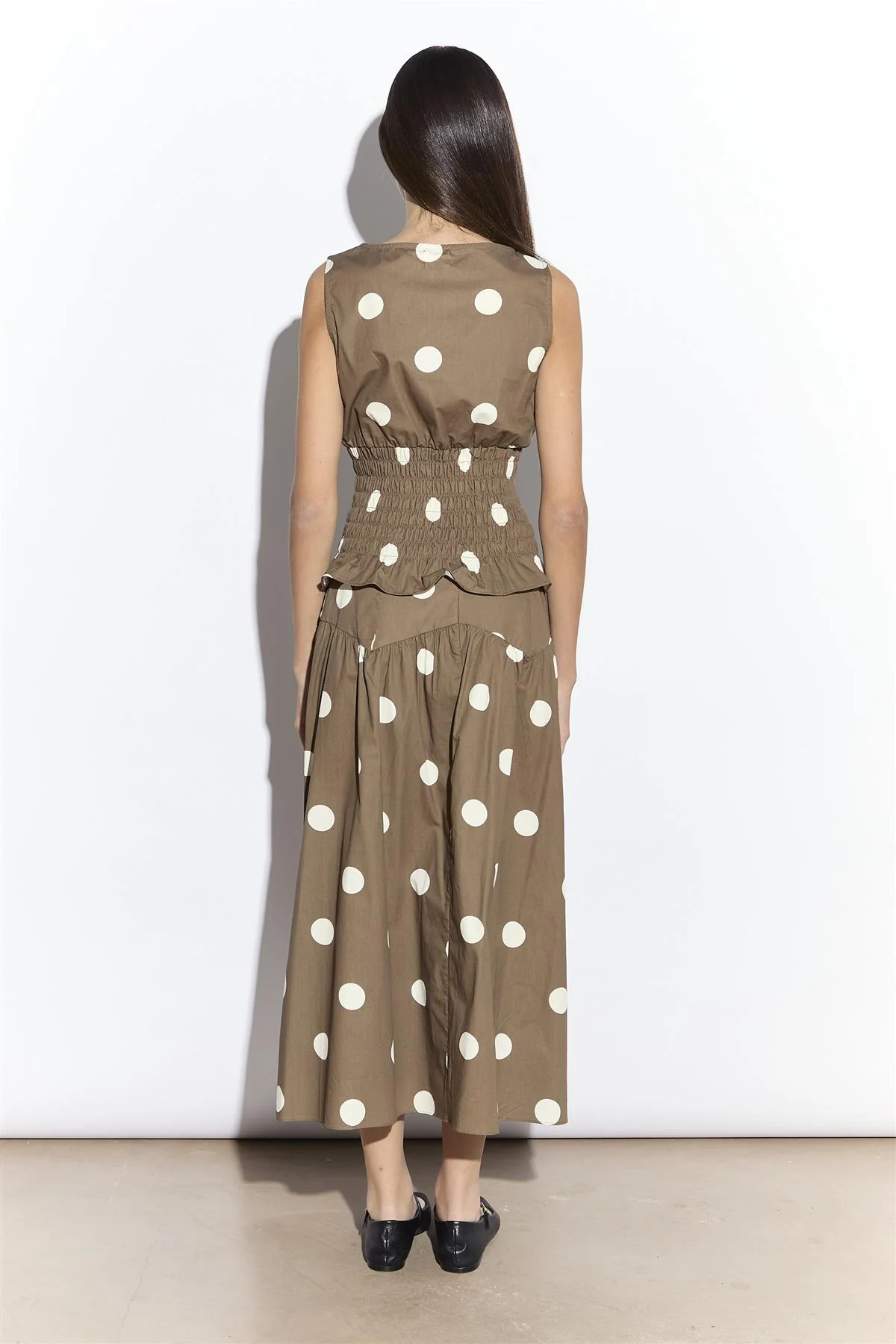 Taupe White Spot Dropped Waist Midi Skirt - Image 4