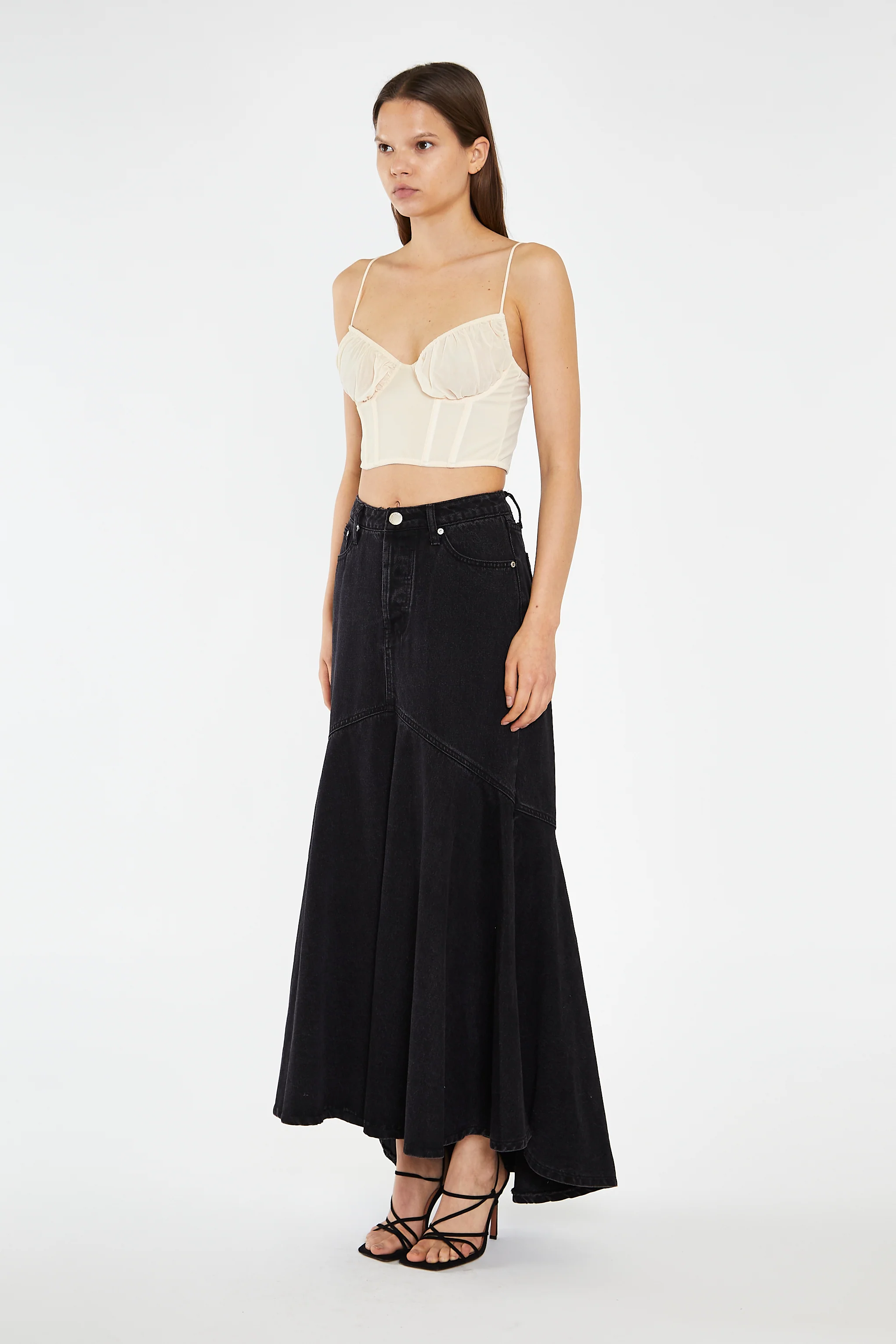 Washed Black Denim Fishtail Maxi-Skirt - Image 4