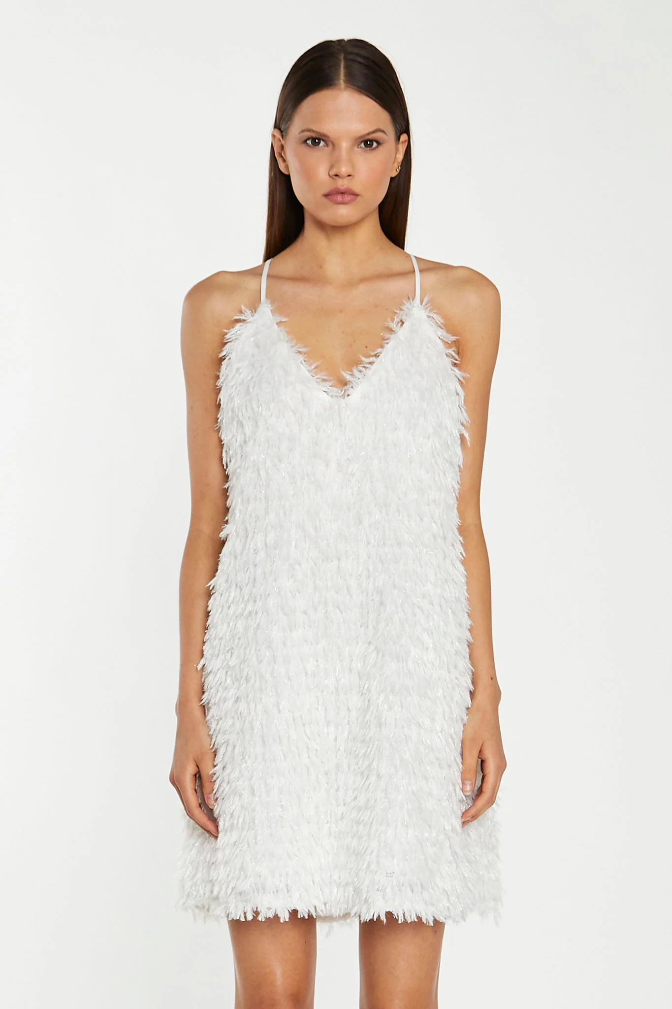 White Glitter Fringe Mini-Dress - Image 4