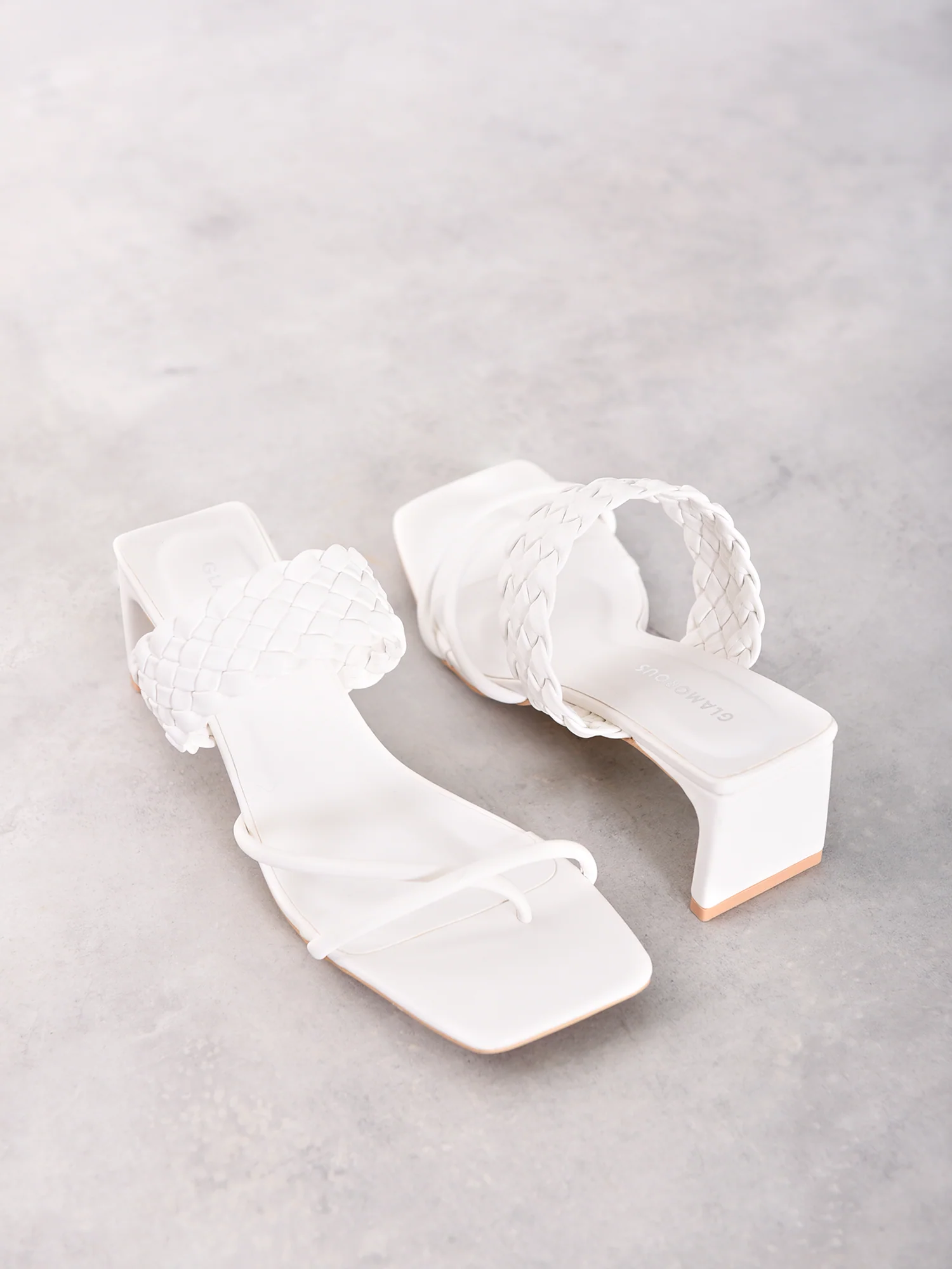 White Woven Heeled Mule Sandal - Image 3