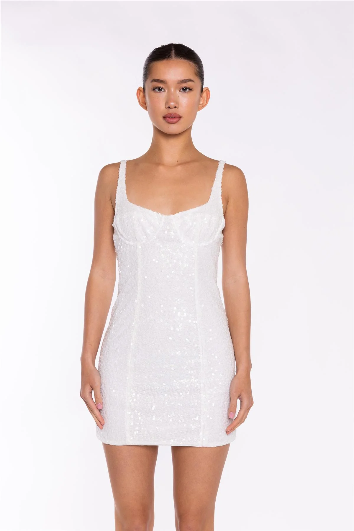 White Iridescent-Sequin Corset Mini-Dress - Image 3