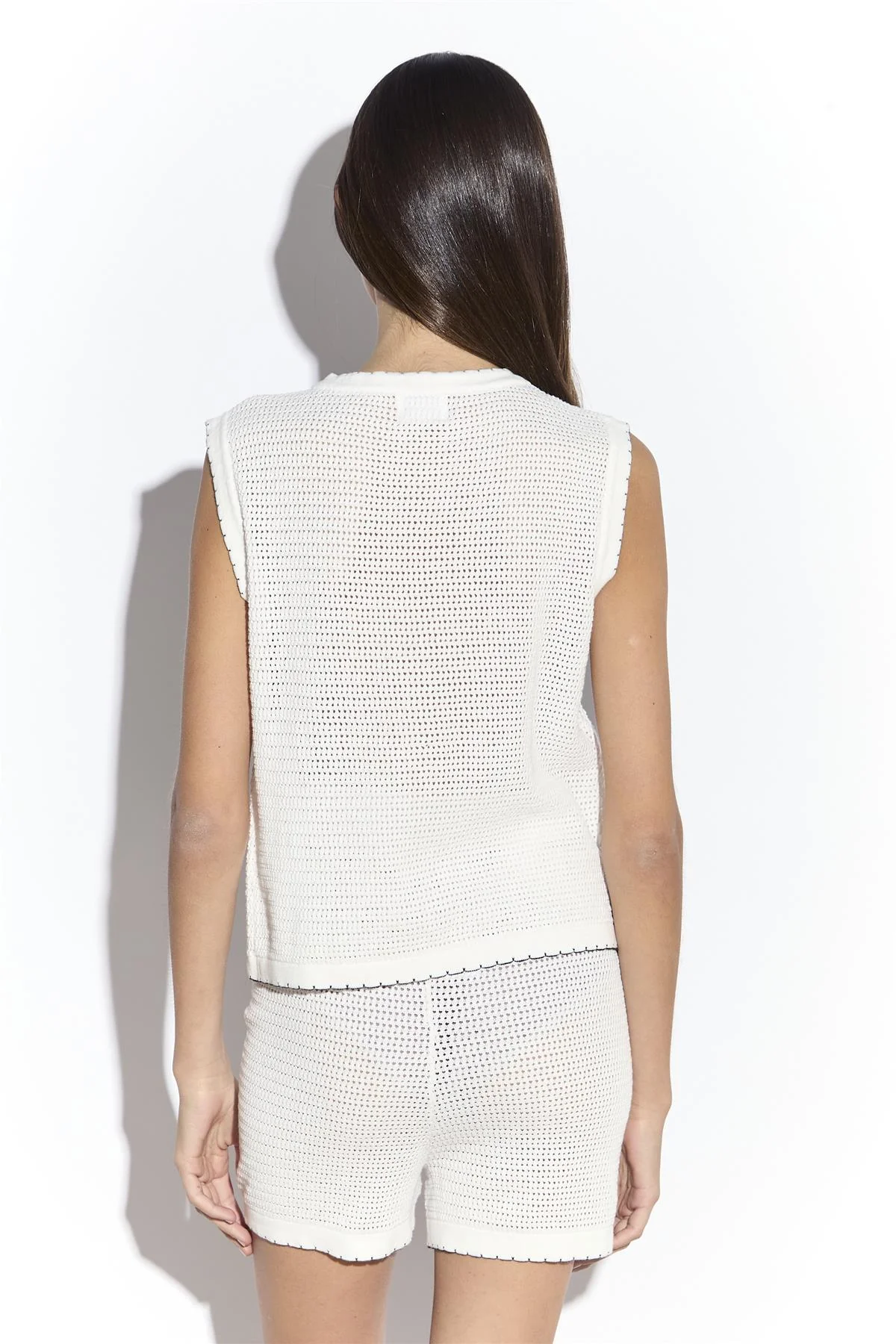 White Knit Top with Contrast Coverstitching - Image 4