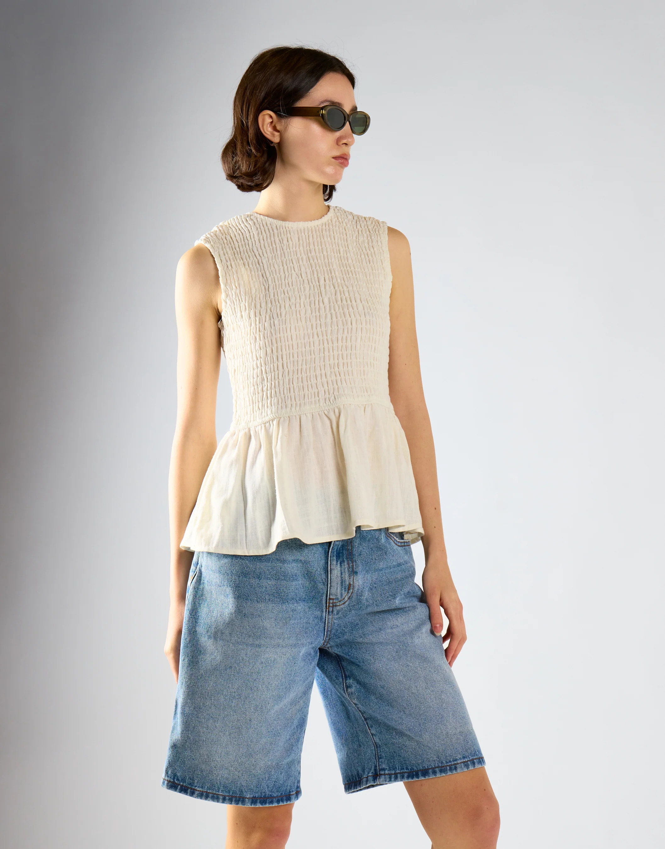 White Smocked Peplum Top - Image 3