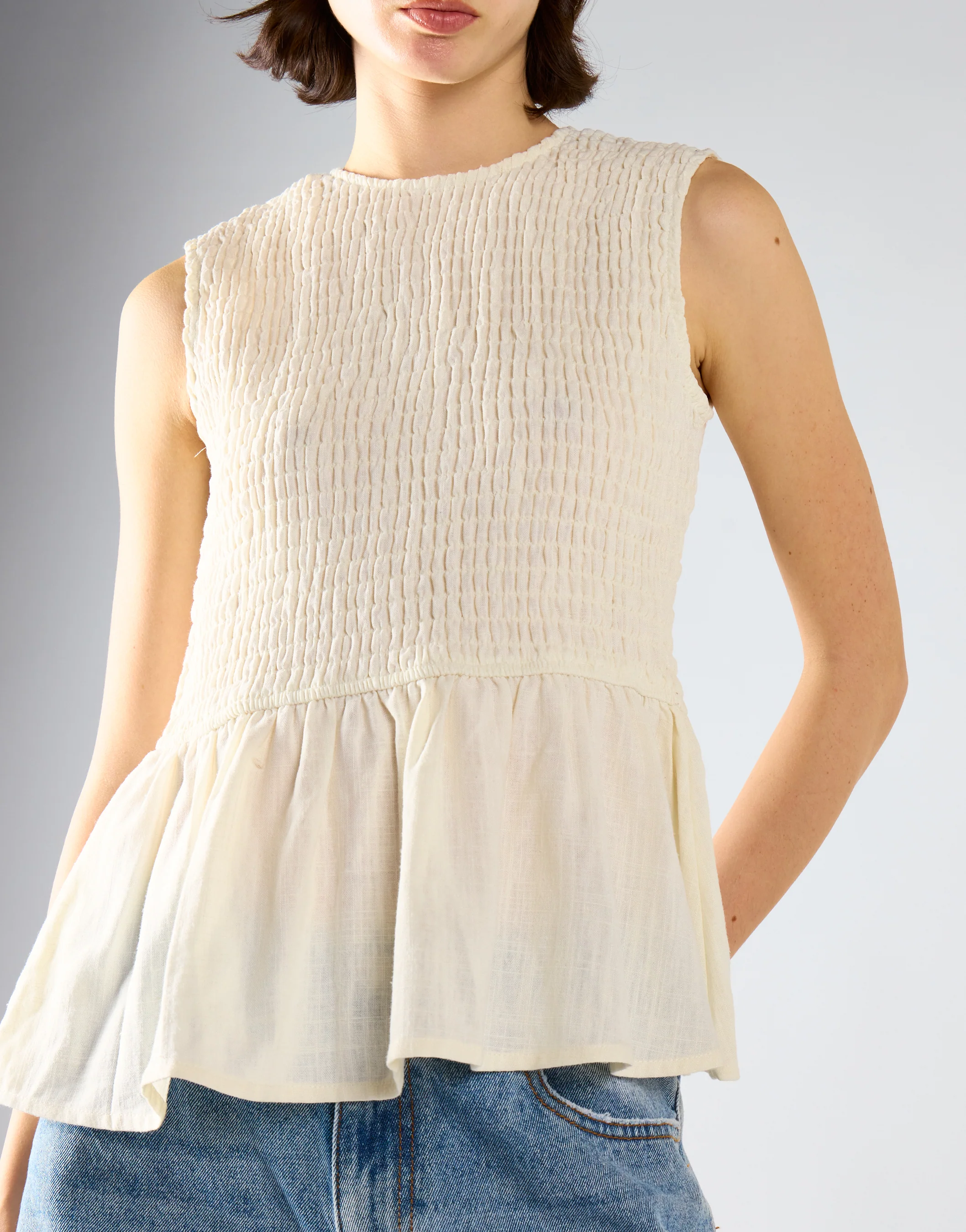 White Smocked Peplum Top - Image 4